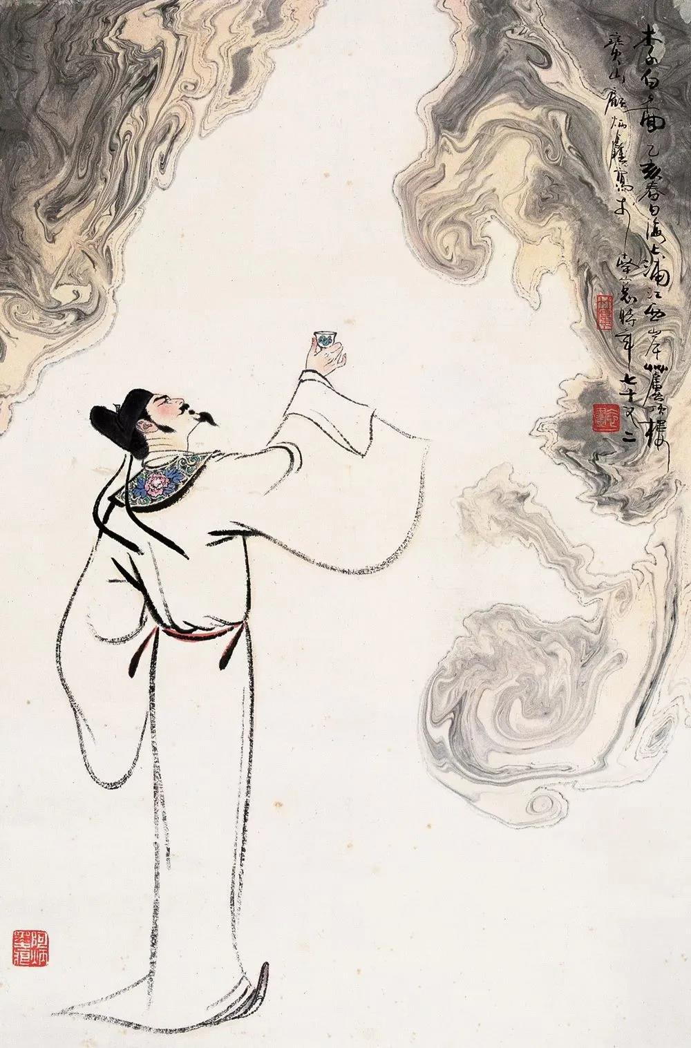 ▲“詩仙”李白勸自己喝酒：“舉杯邀明月，對飲成三人”。（圖片來源：三聯(lián)生活周刊）