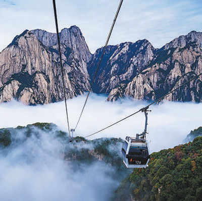 在陜西渭南，華山西峰觀光大索道為游客游覽提供方便。人民視覺.jpg?x-oss-process=style/w10